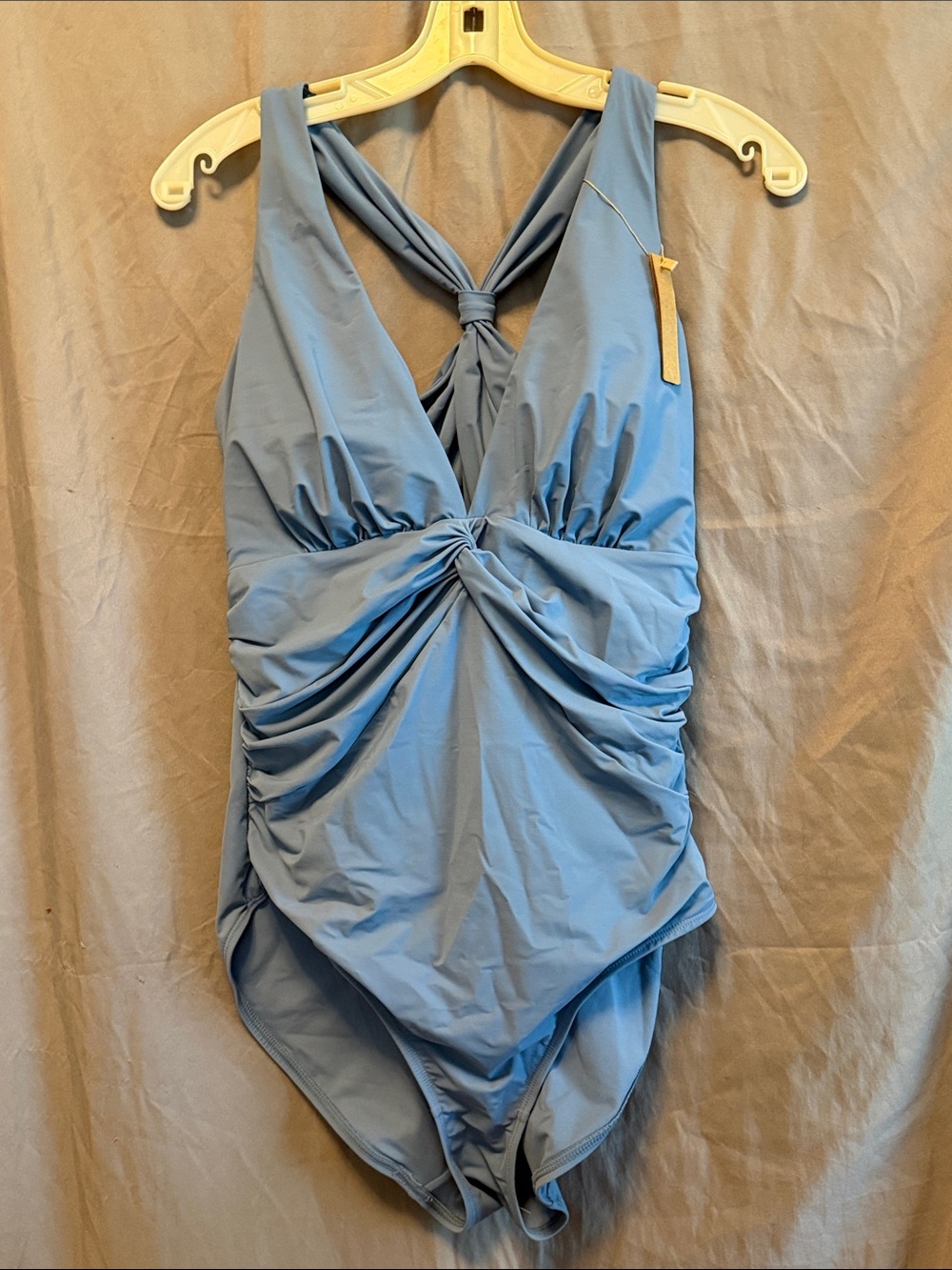 Classic Light Blue One-Piece Swimsuit with Twist Front